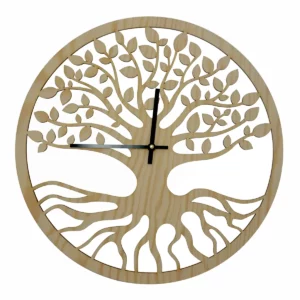 Uhr Baum des Lebens aus Holz gelasert. In einem Kreis befindet sich symbolisch der Baum in dessen Zentrum das Uhrwerk angebracht ist.