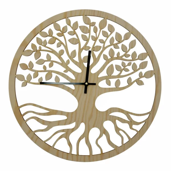 Uhr Baum des Lebens aus Holz gelasert. In einem Kreis befindet sich symbolisch der Baum in dessen Zentrum das Uhrwerk angebracht ist.
