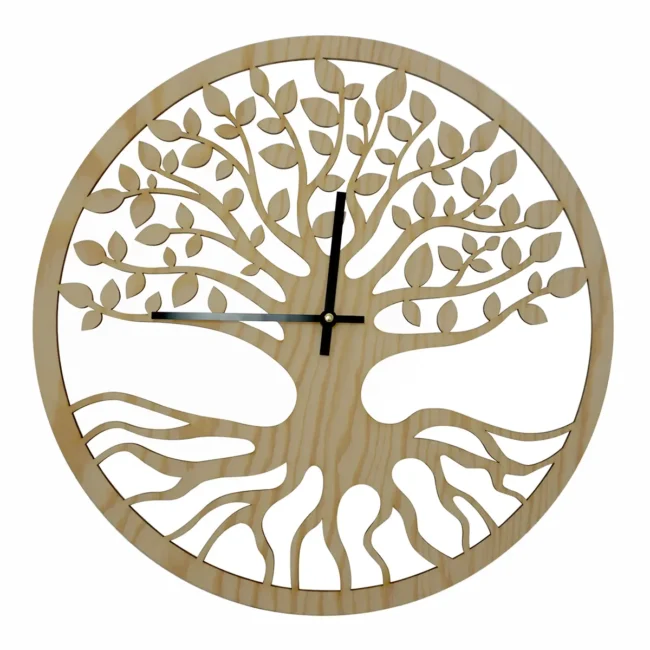 Holzuhr mit Baumdesign und Zeigern 40 cm