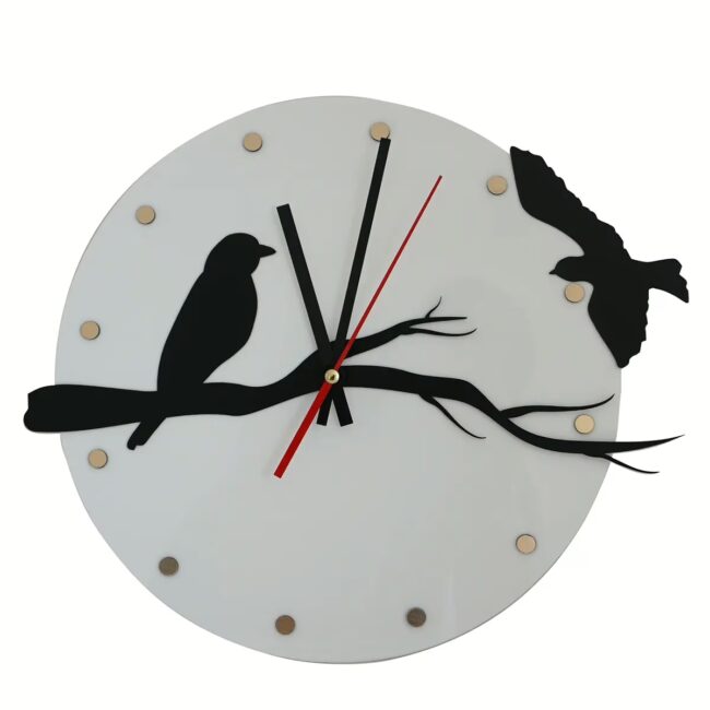 Edle Wanduhr Vögel aus Acryl – Naturmotiv mit Amseln, fein gelasert