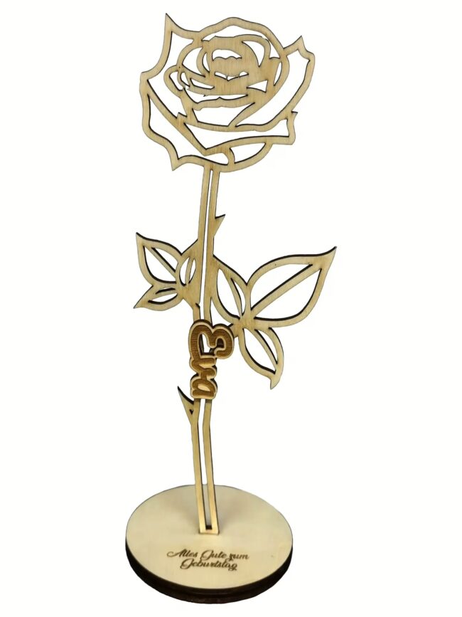 Holzrose mit Schriftzug